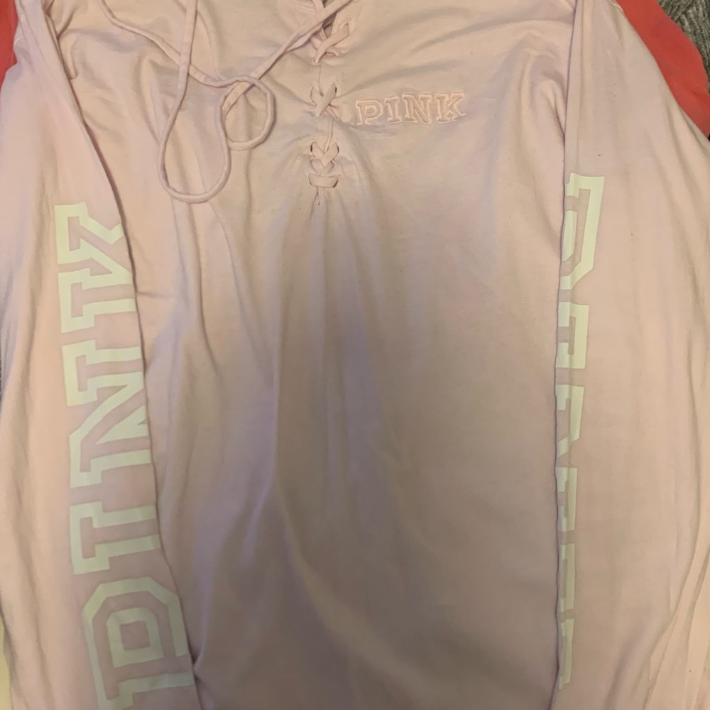 pink lace up long sleeve top